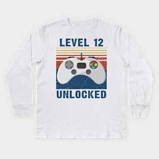 Level 12 unclocked funny gamer 12th birthday Kids Long Sleeve T-Shirt